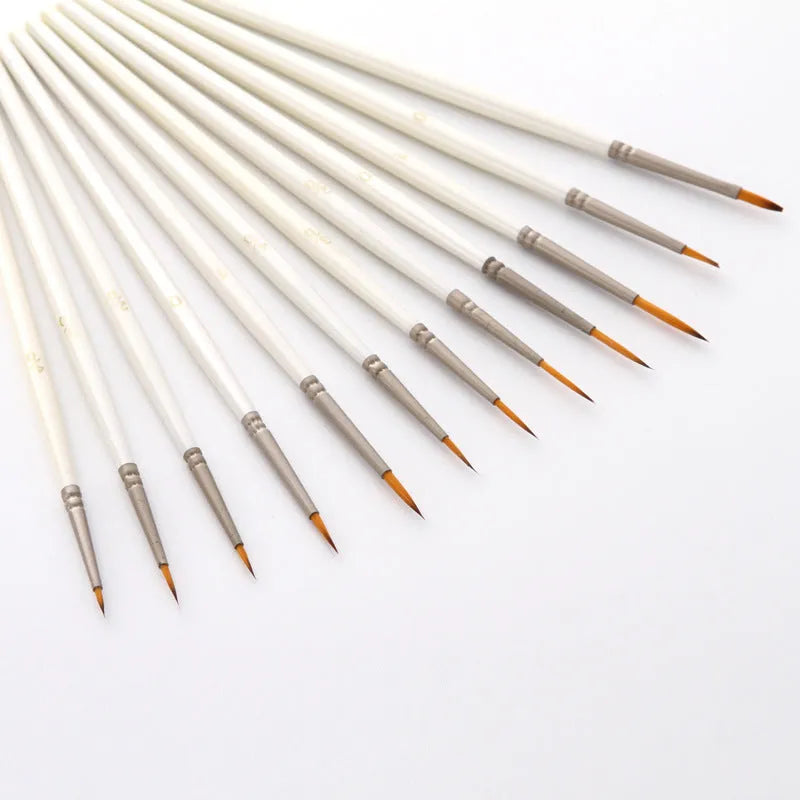 Fluoresent Marker 12-piece artist paintbrush set in Pearl White with solid wood pen holder.
