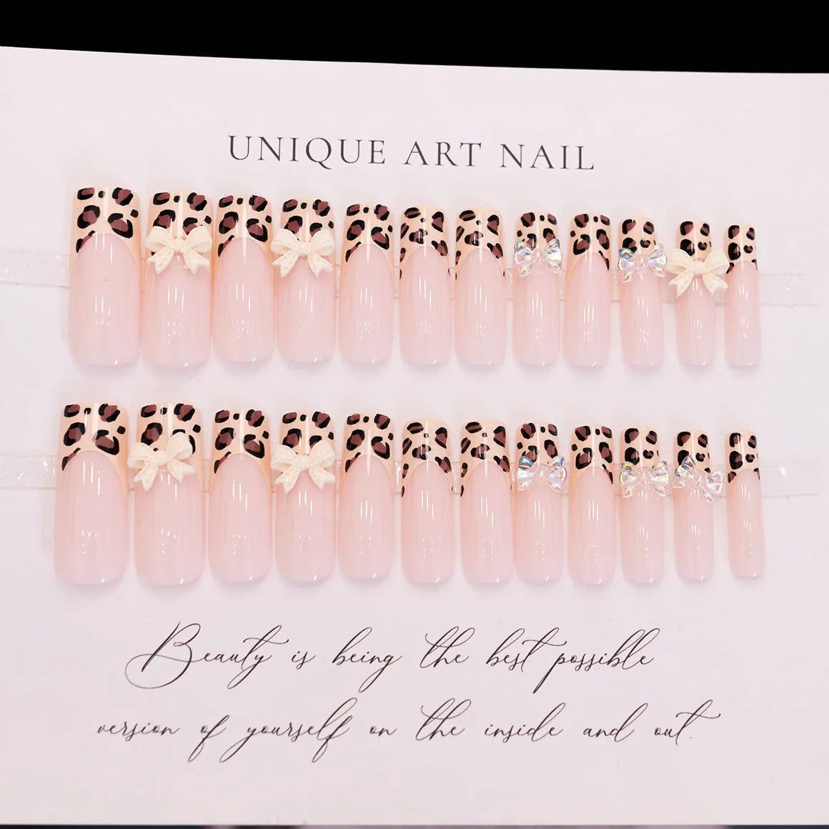 Leopard print and butterfly design plastic nail art decals set, colour WM296.