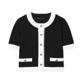Women's beaded round neck top and high-waisted trousers suit in street fashion style with contrast colour detailing