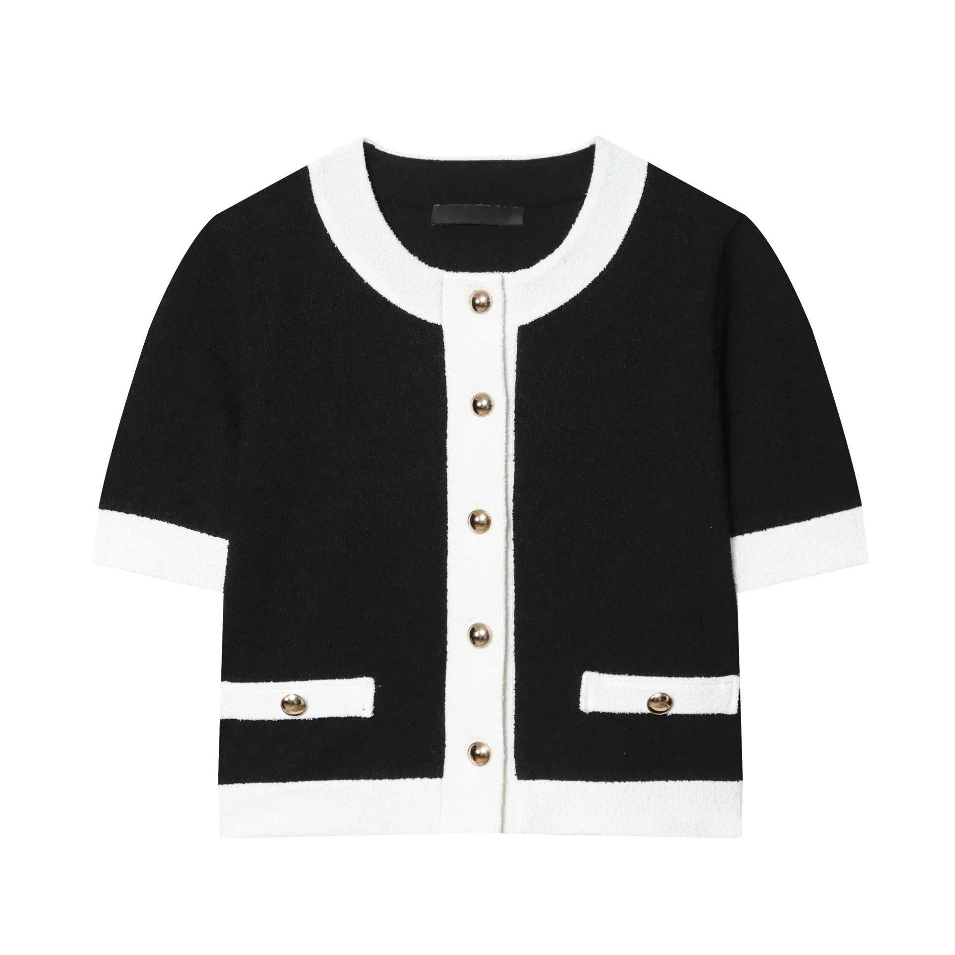 Women's beaded round neck top and high-waisted trousers suit in street fashion style with contrast colour detailing