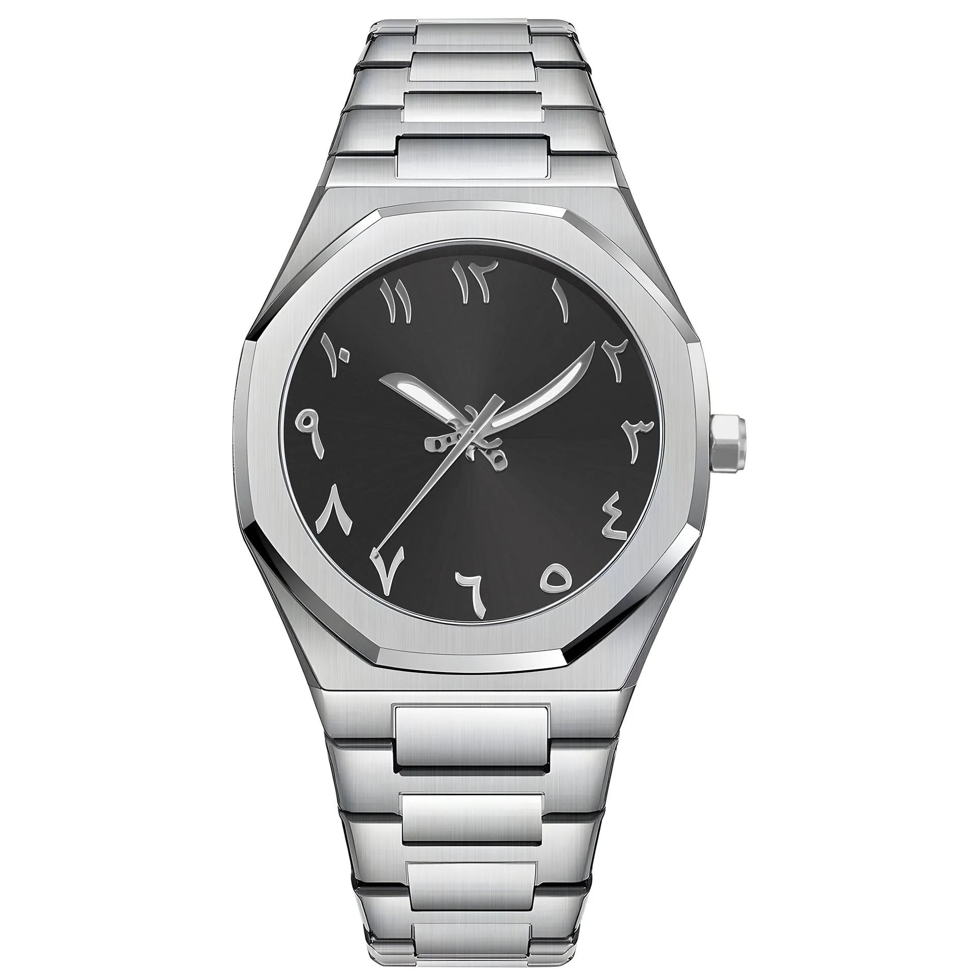 Men's business quartz watch with stainless steel bracelet showing 10mm thickness