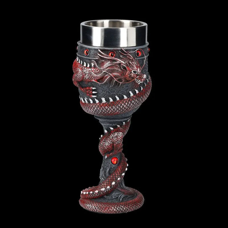 Red wine glass with 3D Chinese dragon design in gold colour, 200ml capacity