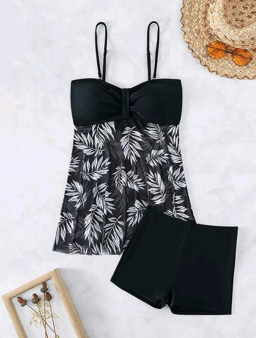 Women's high waist mesh swim boxers in black, blue and peacock green colours with split-leg design
