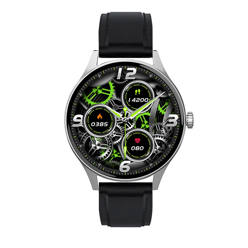 Smart watch with colourful AMOLED display showing health stats, on a silicone wristband.