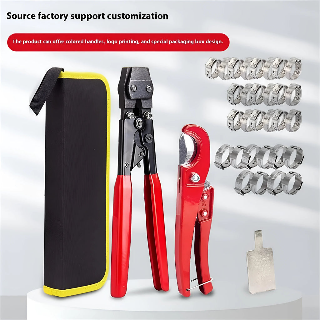Red cloth coated single ear carbon steel clamp for PEX tubing and plastic pipe connections