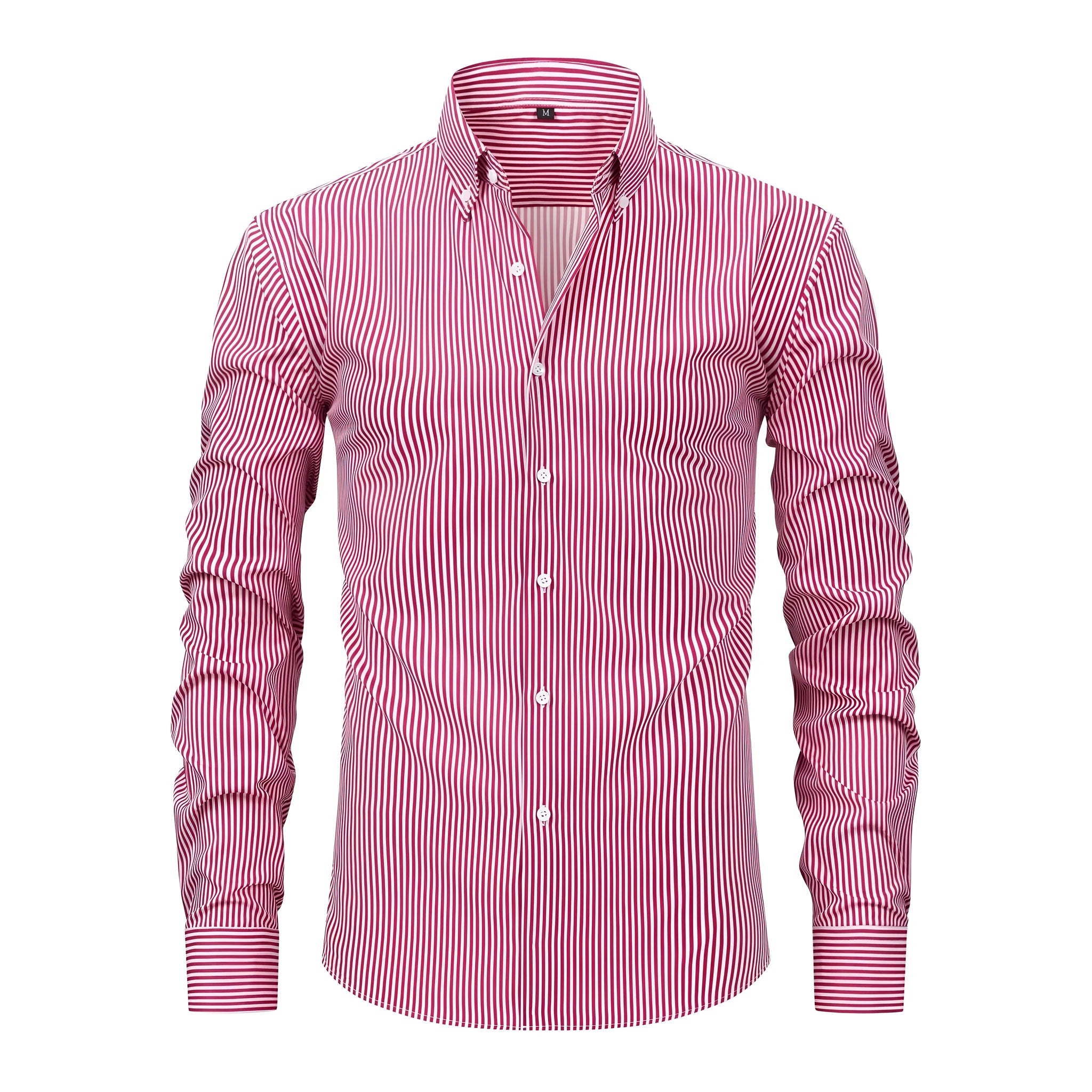 Men's striped business casual shirt with non-ironing fabric in lapel collar design