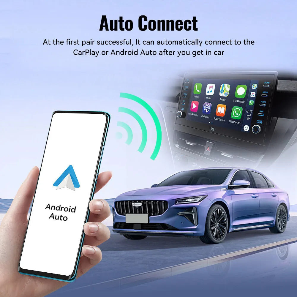 Black Mini 2-in-1 CarPlay Wireless USB Interface Adapter for vehicle connectivity