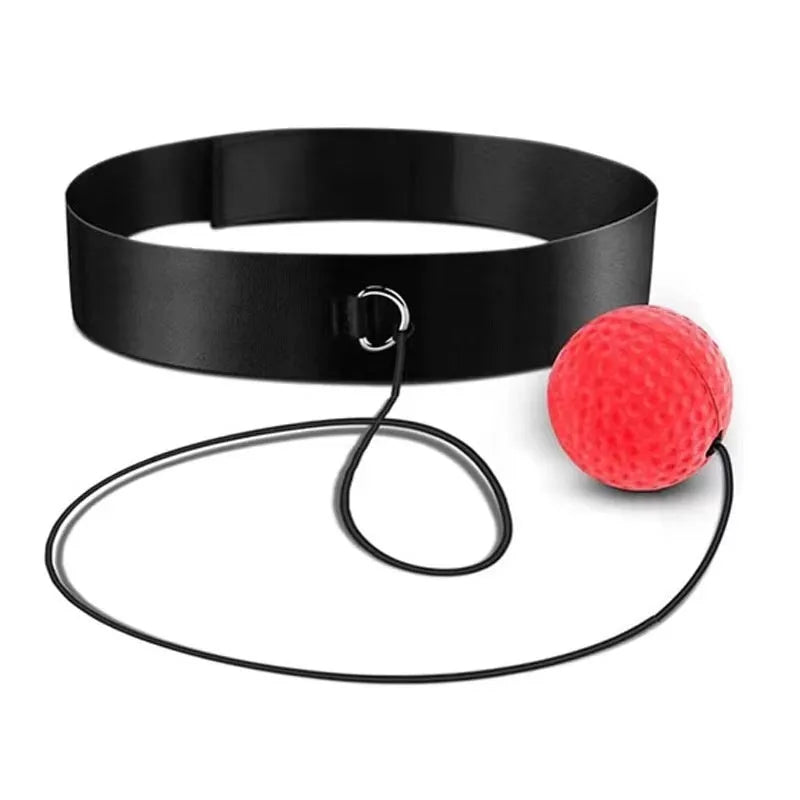Head-mounted boxing reaction training ball set with multiple coloured balls and adjustable headbands