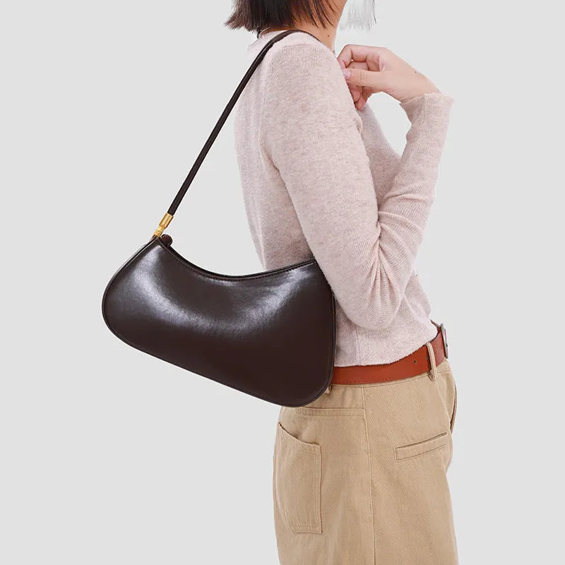 Women's oval PU leather underarm bag with single shoulder strap in seven colour options