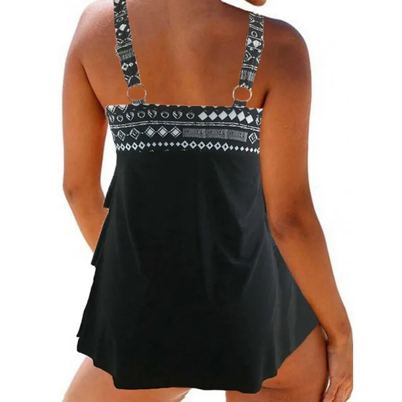 Plus size women's swimsuit with double shoulder straps, bow detail and high split leg design