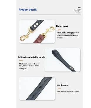 Roran PU leather dog lead in black or maroon showing buckle attachment and length options