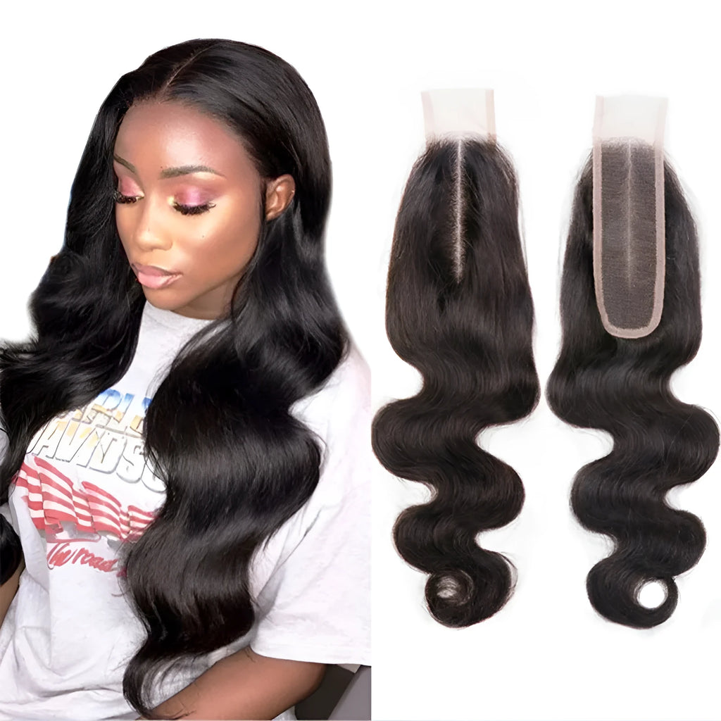 Straight style human hair wig in natural colour displayed on a stand, showing long lengths.