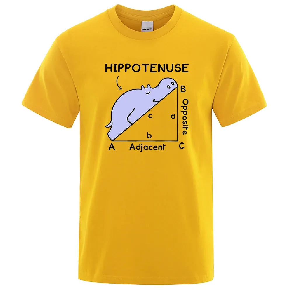 Hippotenuse Opposite Adjacent funny print on a loose-fit cotton T-shirt in multiple colours.