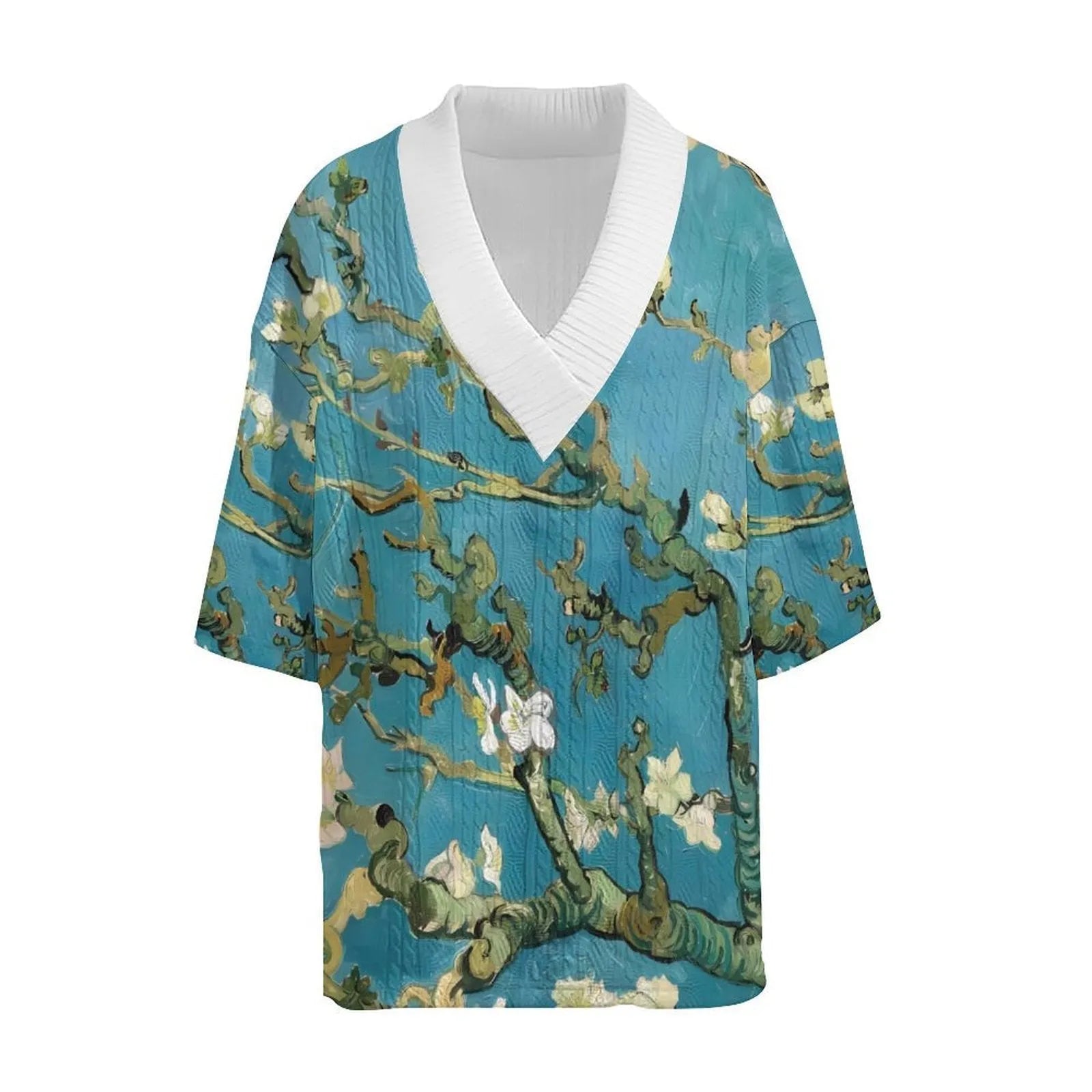 Men's peacock blue knitted shorts set with T-shirt jacket and mid-length trousers