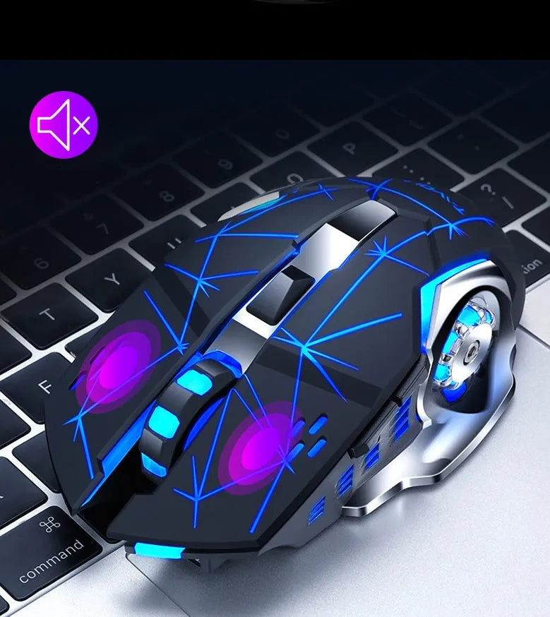 Black and white wireless mouse with mute buttons for laptop use