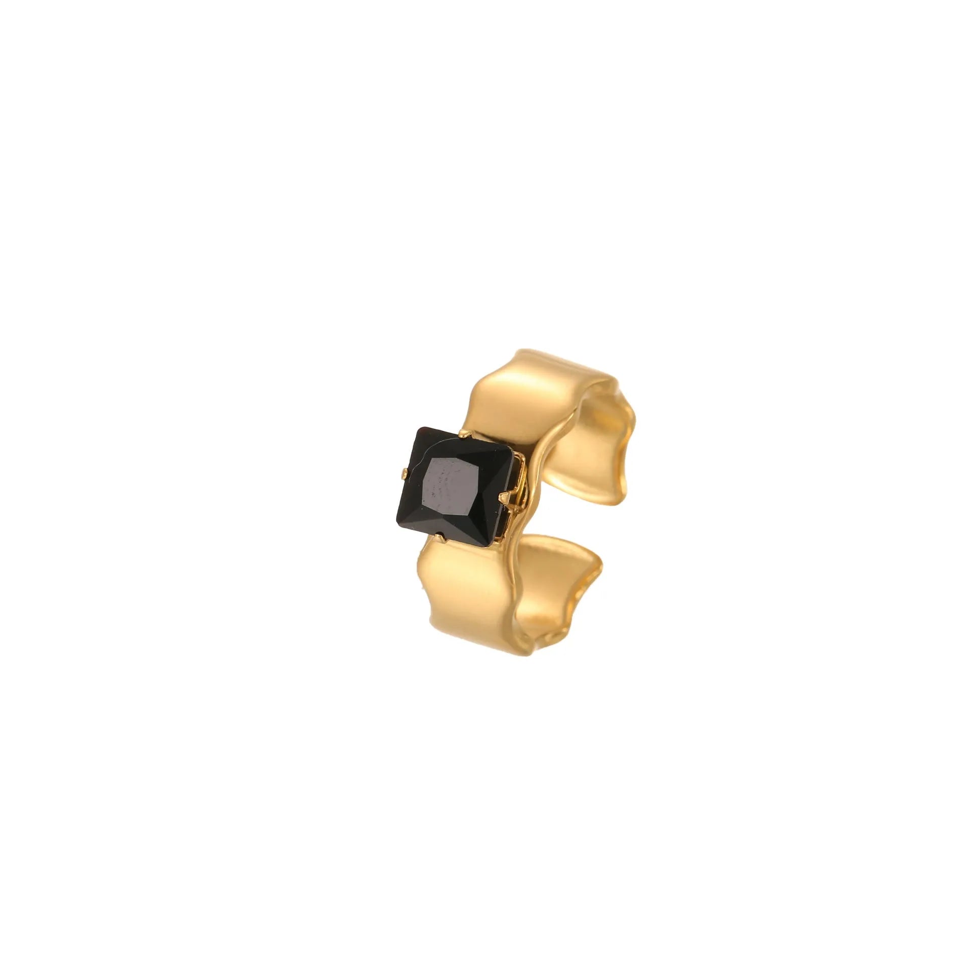 Open mouth geometric titanium steel ring with zircon stones, free size adjustable jewellery