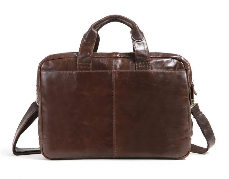 Brown first layer cowhide leather business briefcase with 18-inch laptop compartment