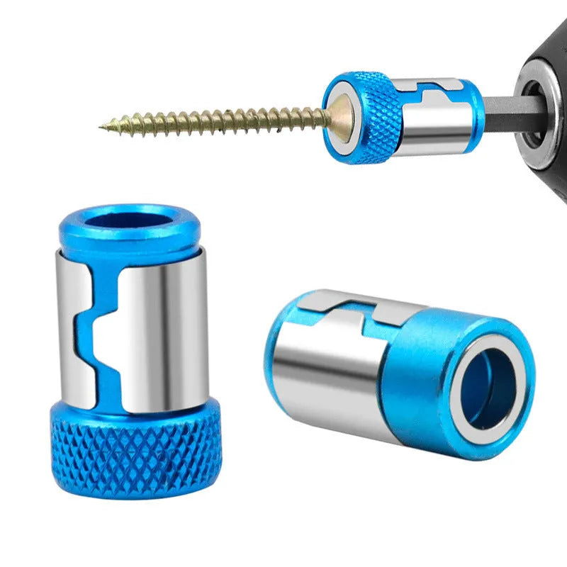 Light blue screwdriver bit with magnetic ring for slotted screws in high carbon steel
