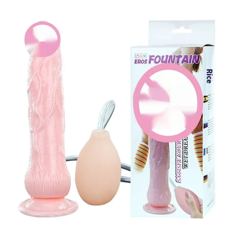 Flesh-coloured realistic suction cup dildo toy made from soft TPR, showing its 200mm length and strong suction cup base.