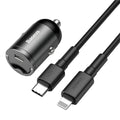 Baseus Huixiaoxing Mini 30W single USB car charger in electro-optical grey with 1m cable