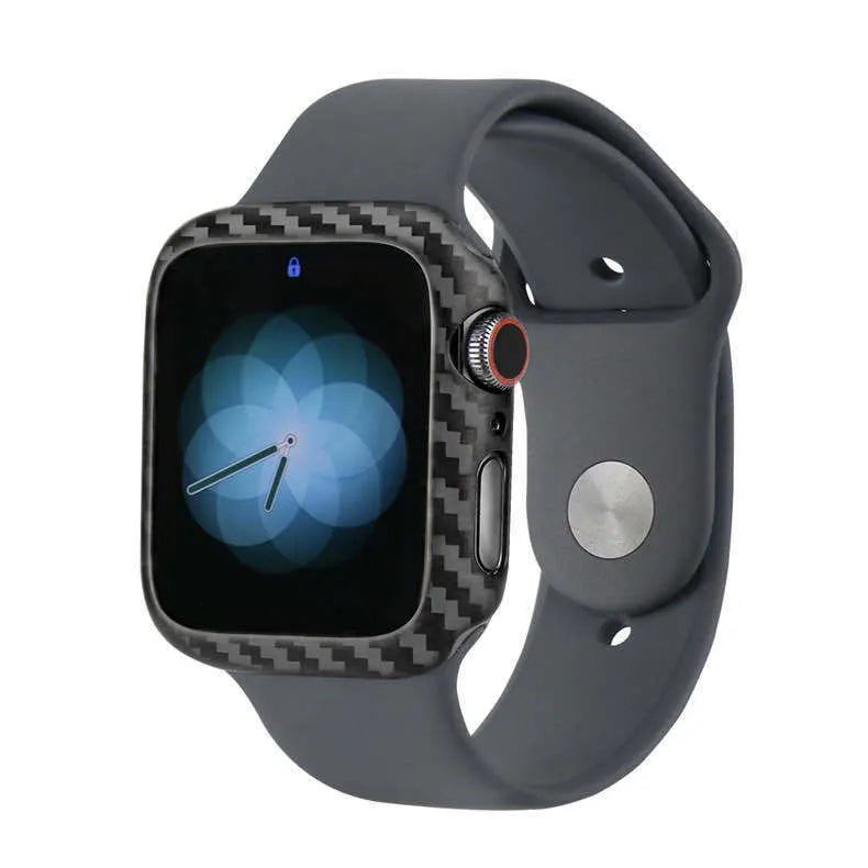 Apple Watch 4 44mm half wrap leather case with carbon fibre protection in black