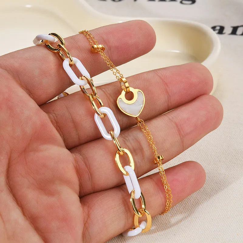 Stainless steel resin bracelet with double layers loving heart design for women