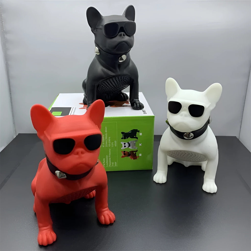Mini full-body bulldog-shaped Bluetooth speaker in black, white, or red colours