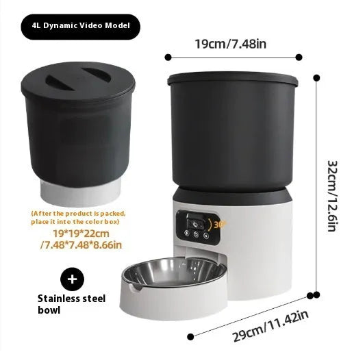 4L smart pet feeder with remote control and optional video monitoring for cats and dogs