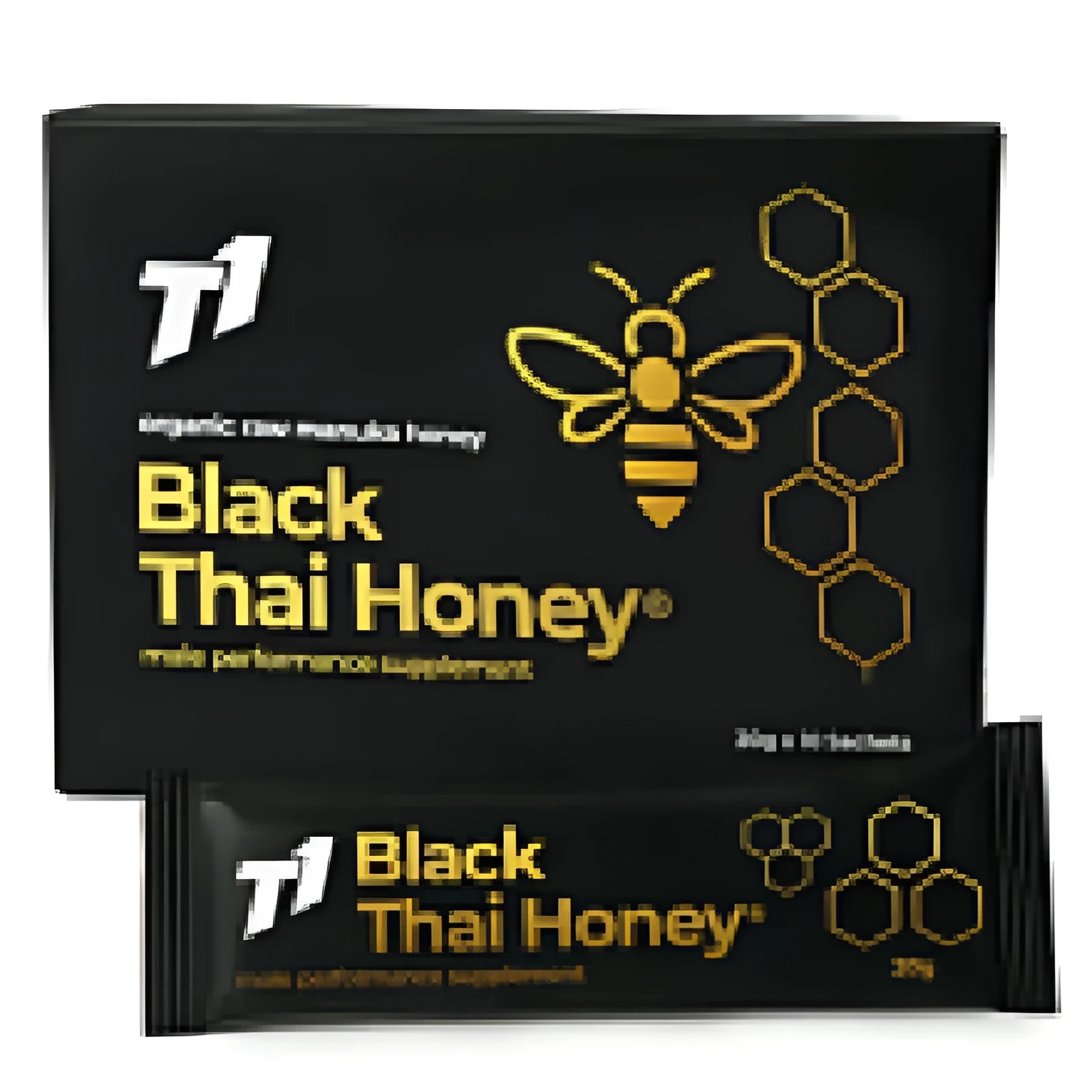 Black Thai Honey T1 in single jar packaging showing dark honey colouration