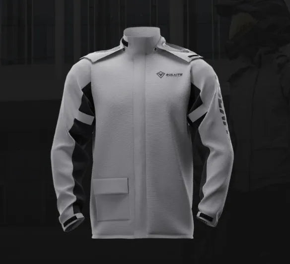 Motorcycle rain suit set with raincoat, rain pants, hidden shoe covers and storage bag