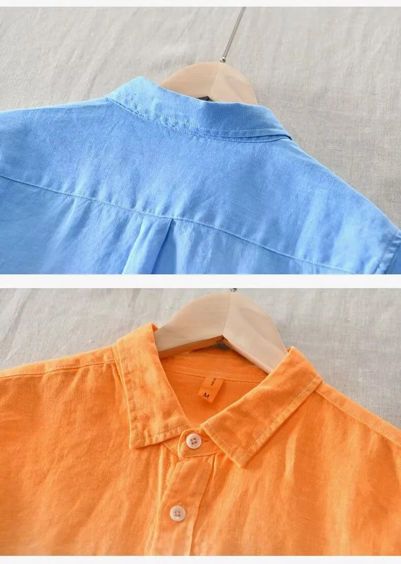 Slim fit casual coat in hemp polyester blend available in dark blue, light blue and yellow colours