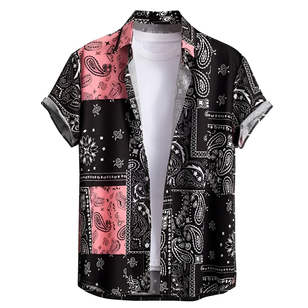 Men's slim fit Hawaiian shirt with digital printed pattern and elastic fabric in various colour options