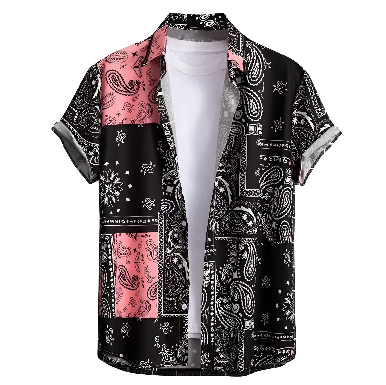 Men's slim fit Hawaiian shirt with digital printed pattern and elastic fabric in various colour options