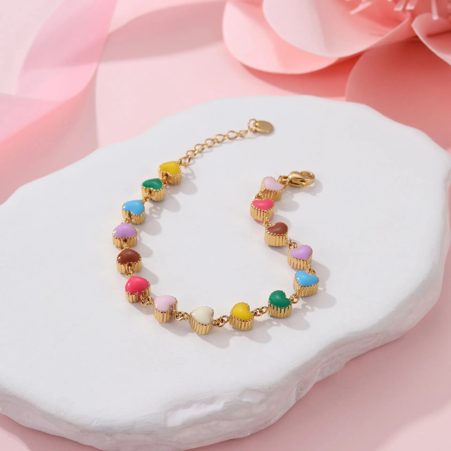 Heart-shaped stainless steel bracelet with 18K gold electroplating in women's jewellery