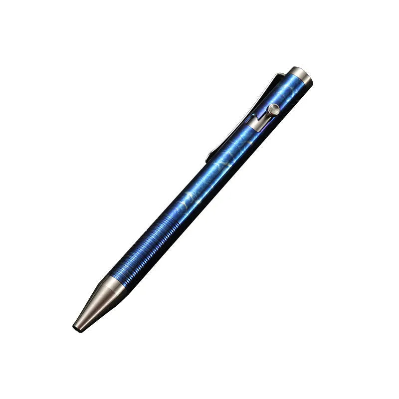 Titanium alloy bolt action ballpoint pen with gun mechanism design and phantom colour finish
