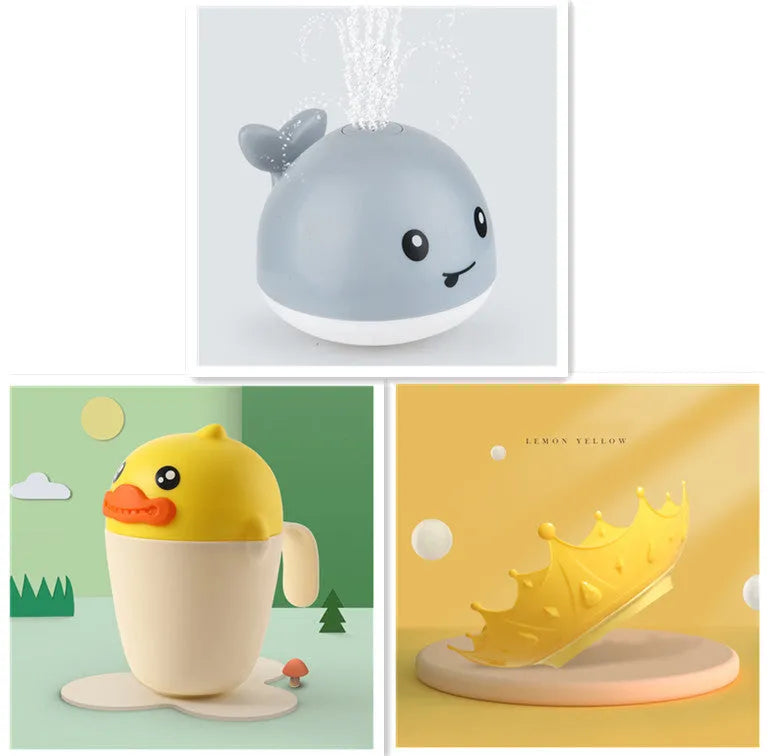 Automatic electric whale bath toy spraying water with flashing coloured lights