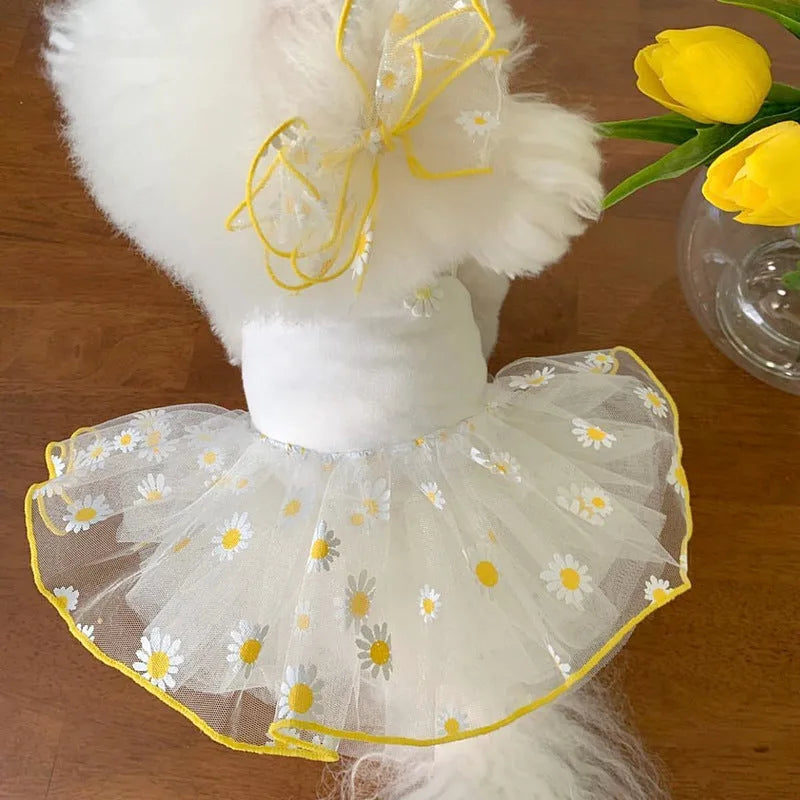 Yellow daisy pattern polyester dog vest for summer, sizes XS S M L XL
