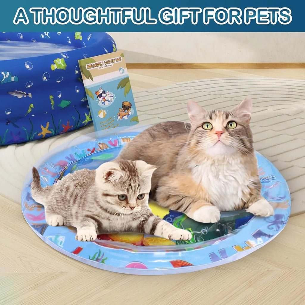 Thickened PVC water sensory playmat for cats with ocean fish design and floating toys