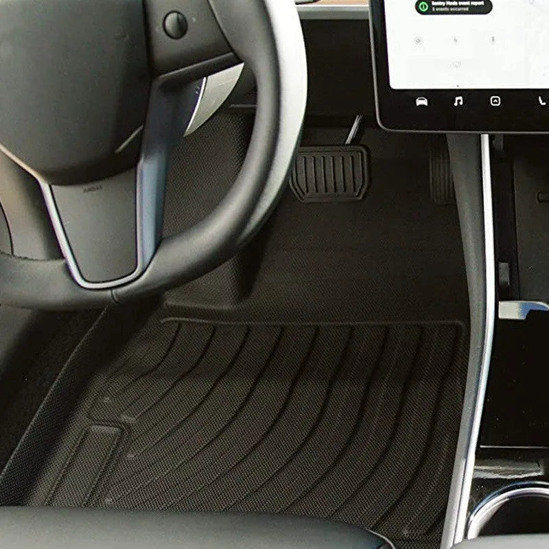 Rubber car floor mat with TPE footrest for Tesla Model 3, Y, S, and X vehicles