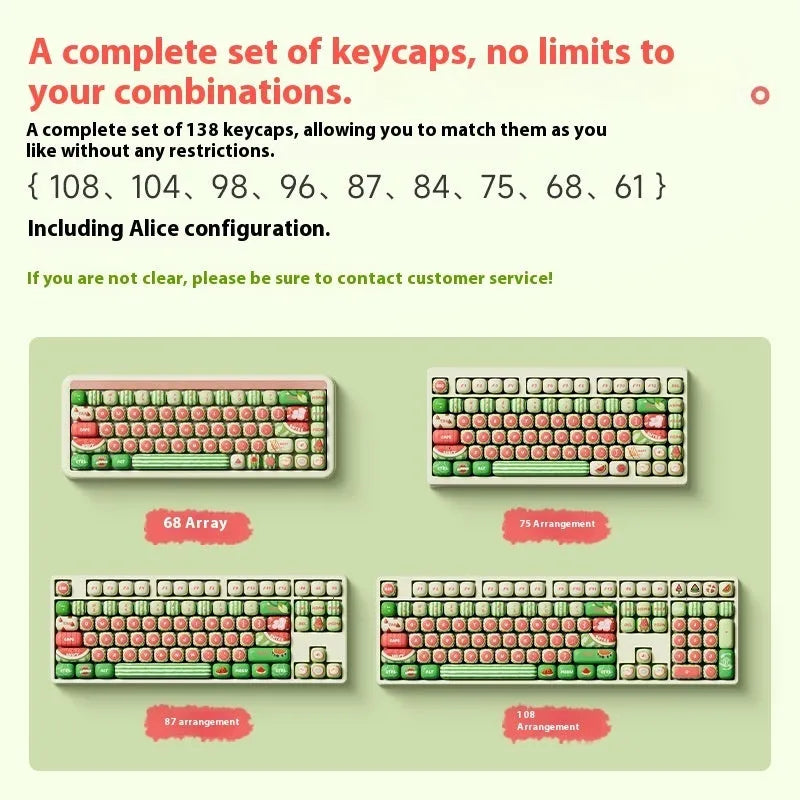 Watermelon theme blue colour mechanical keyboard keycaps with five-sided sublimation printing