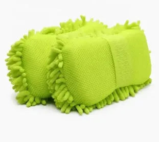 Silver green chenille car wash sponge measuring 14x25cm with microfiber construction
