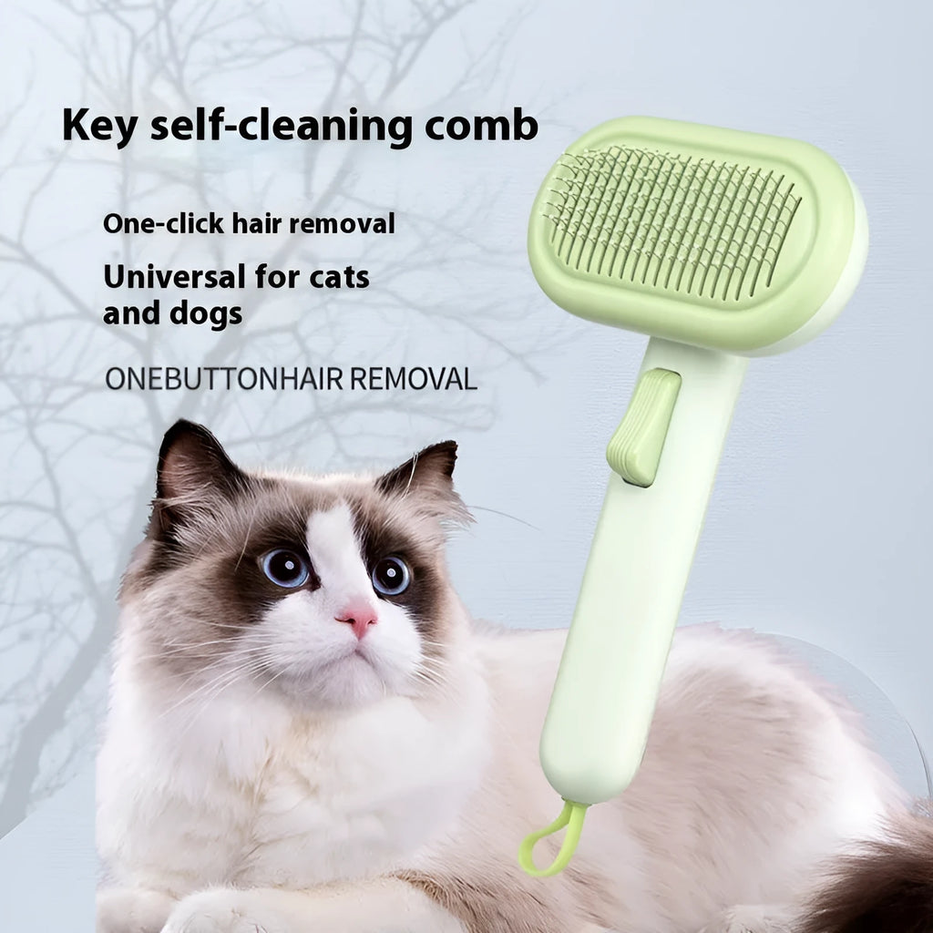 Large pet hair removal comb with stainless steel blades in light green, pink, or light grey colour options