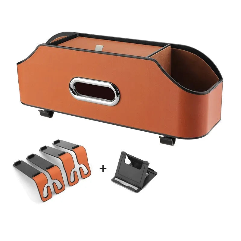 Genuine leather car tissue box holder with 2L storage capacity suspended in vehicle