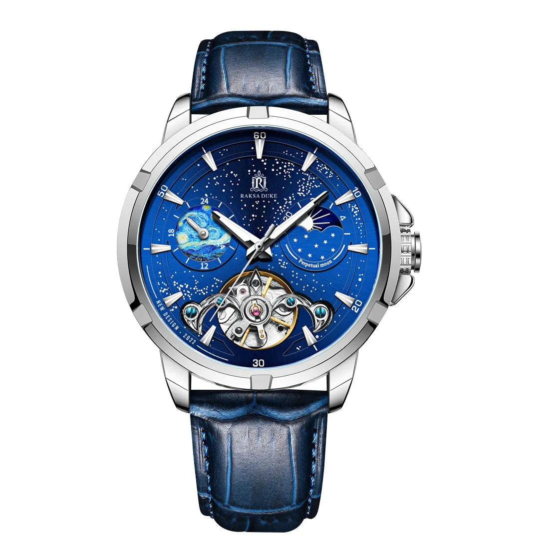 Blue men's fully automatic mechanical wristwatch with 14mm thickness