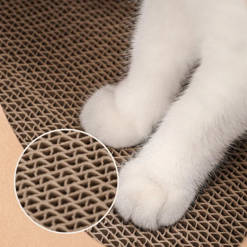 Brown kraft paper and cardboard integrated cat bed with built-in scratch board.