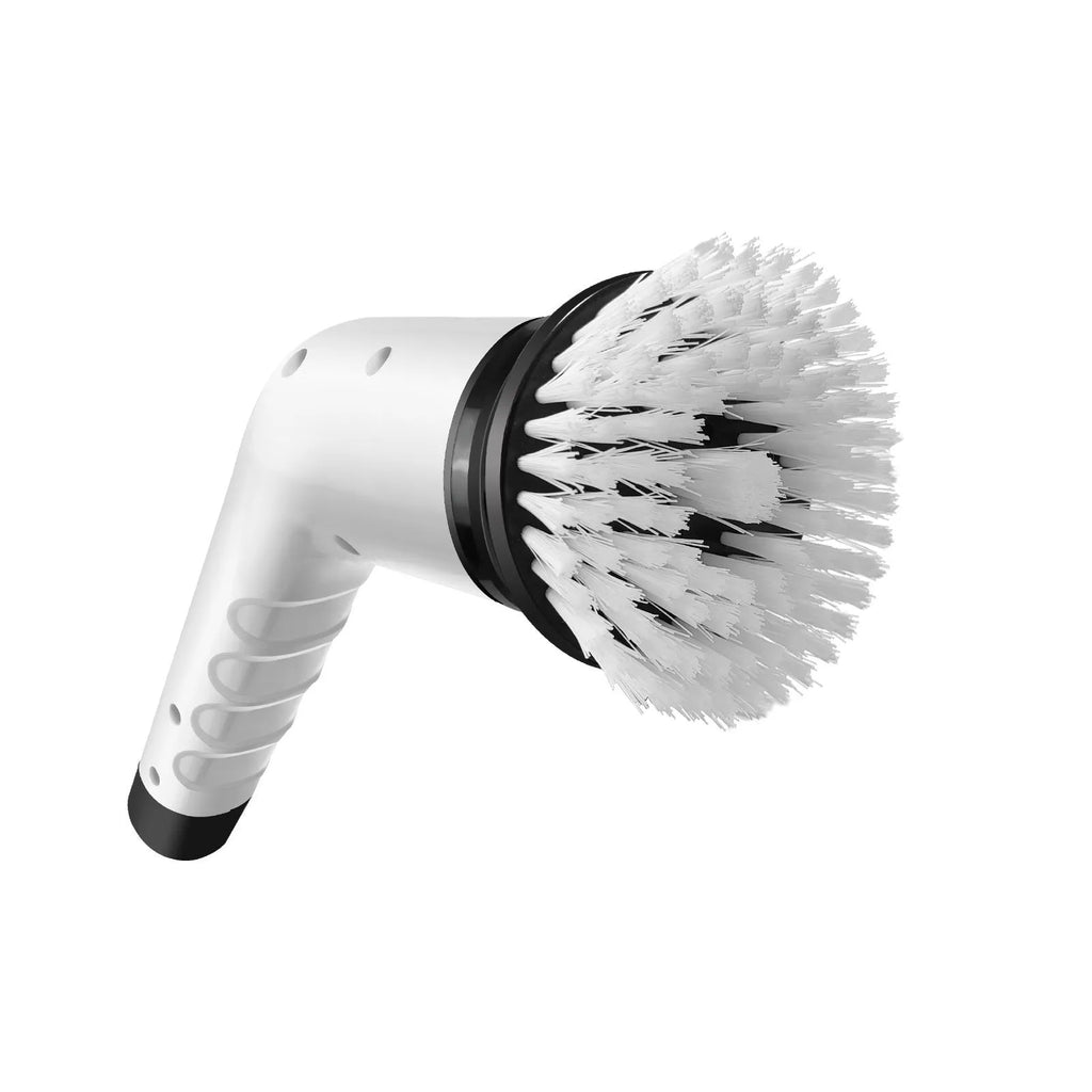 White handheld cleaning ball with lithium rechargeable battery and cleaning brush attachment