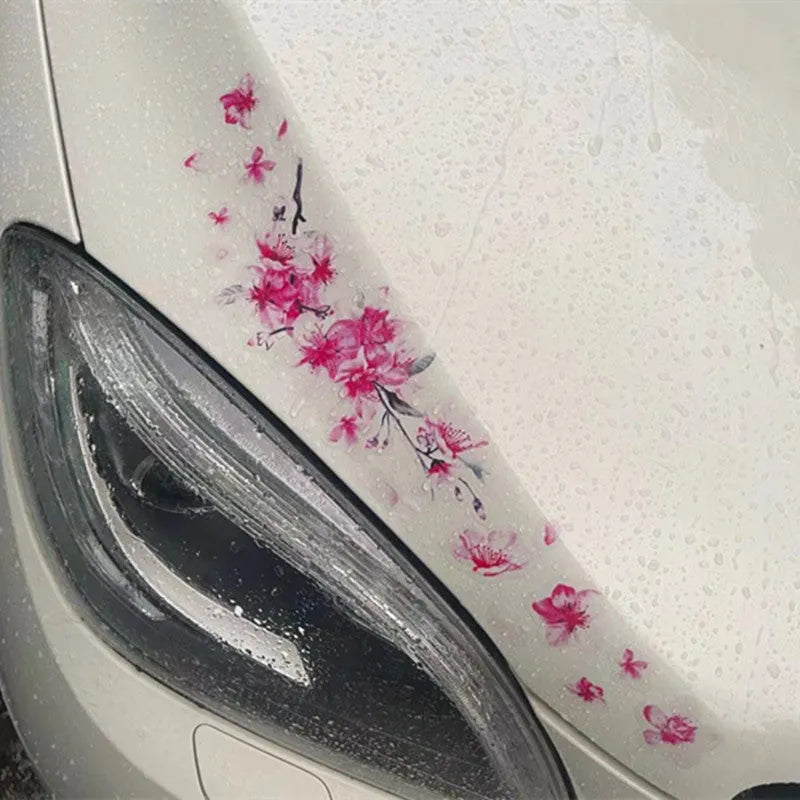 Cherry blossom flower pattern car vinyl sticker in two size options on a white background.