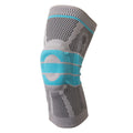 Sky blue silicone running and basketball knee pads showing elastic fibre material on a neutral background.
