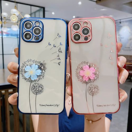 Green 3D flower design iPhone case with built-in spin stand holder and screen protector