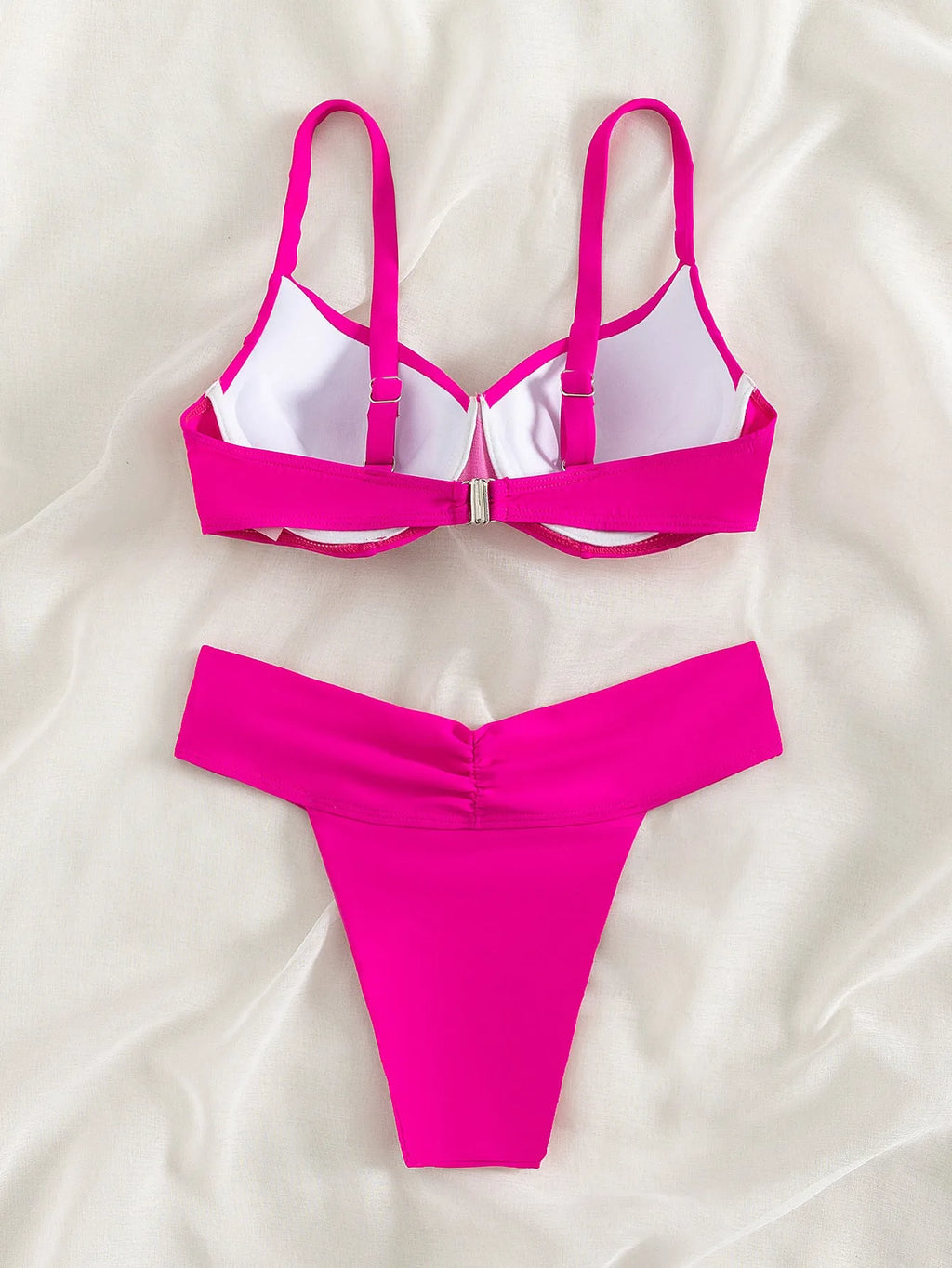 Women's solid colour fluorescent bikini set in briefs style for swimming.
